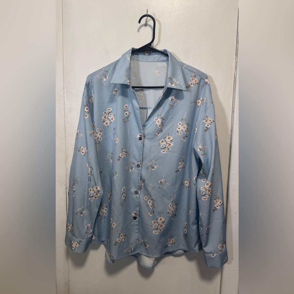 Light Blue Floral Button-Up Shirt